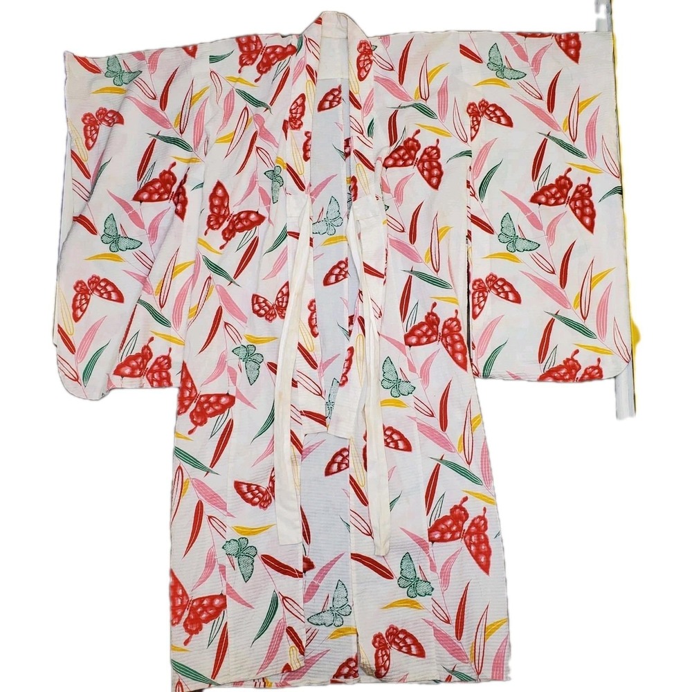 Vintage Kimono Butterfly Red And Pink Colorful Women's Robe.